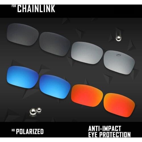 OOWLIT 4 Pairs Polarized Sunglasses Replacement Lenses for Oakley Chainlink OO9247-Black & Silver & Ice Blue & Fire Red