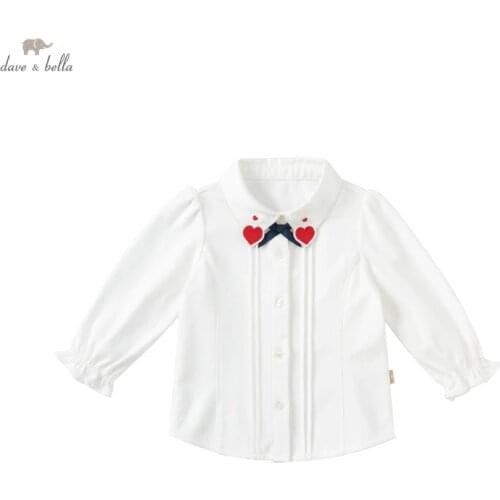 DB20541 dave bella autumn fashion baby girls bow solid shirts infant toddler tops children high quality clothes