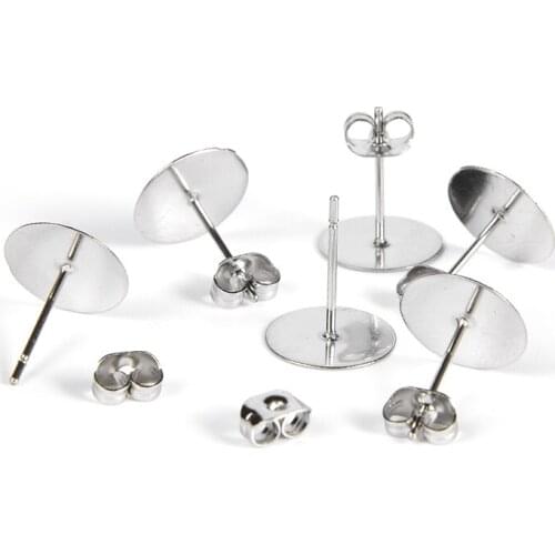 50-100Pcs 3-12mm Stainless Steel Blank Post Earring Studs Base Pins With Plug DIY Findings Ear Backs For Jewelry Making Supplies
