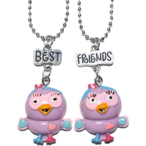 Purple Simulation Owl bff Pendant Necklace Children Best Friends 2 Girls Friendship Jewelry Birthday Gift