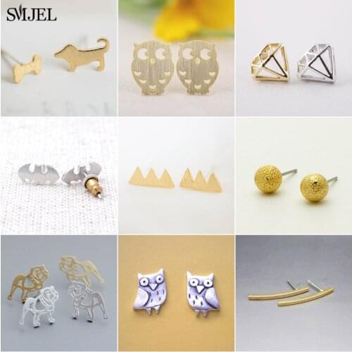 SMJEL bijoux Simple Long Bar Earrings For Women Fashion Jewelry Mountain Batmen Owl Stud Earrings gift for party best friend