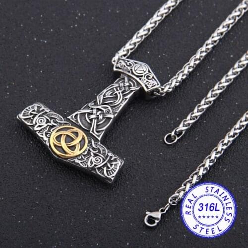 Dropshipping stainless steel viking thors hammer mjolnir necklace Odin norse necklace Men gift