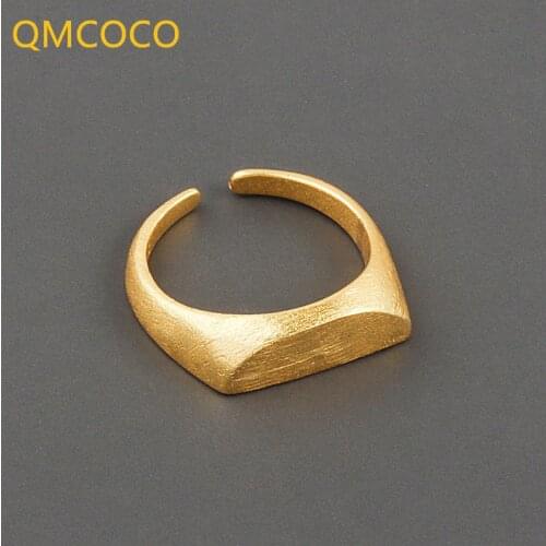 QMCOCO 925 Silver Korean INS Style Simple Geometry Versatile Surface Matte Design Open Adjustable Female Ring 2021 New Arrival