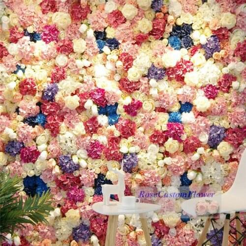 Rose Blush Dahlia Hydrangea Flower Board Artificial Flower Plant 3D Wall Background Wedding Photo Party Home Wall Decoration