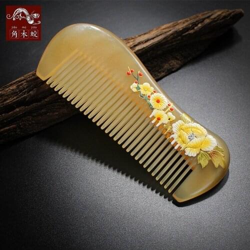 TOP END Authentic Natural sheep horn comb high-quality hand-painted art fine tooth pocket comb bag comb 656