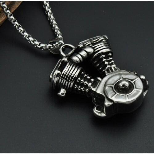 High Quality Punk Steampunk Engine Motorcycle Pendants Necklaces Biker Stainless Steel Necklace
