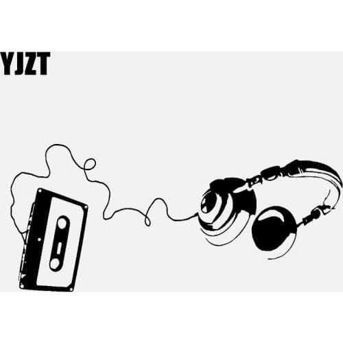 YJZT 16.8CM*7.5CM Fashion Cassette Headphones Rock Music Vinyl Black/Silver Car Sticker C22-0666