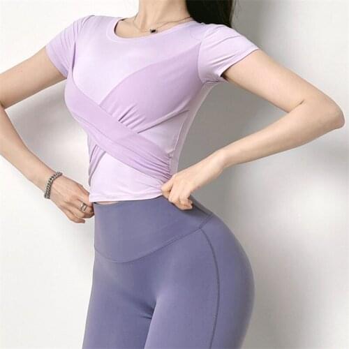 Women Sexy Short Sleeve Yoga Top Breathable Running Sport T Shirts Fitness Clothes Gym Top Workout Tops Active Wear Femme