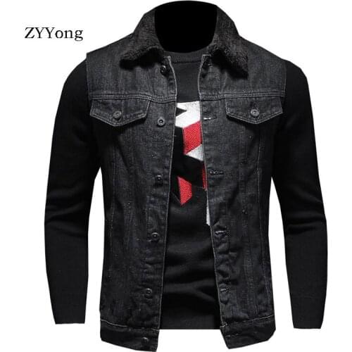 Winter Plus Velvet Thicken Lambswool European Style Retro Black Slim Denim Vest Coat Men Waistcoat Jean Jacket Gilet Homme