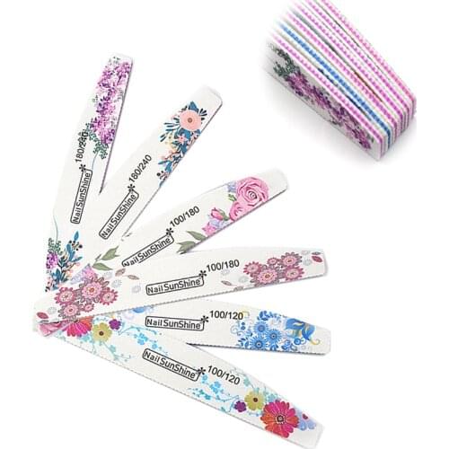 12pcs Nail File 100/120/180/240 Strong Double Side Nail Art Sanding Buffer Semilune Curved Buffer Block Washable Manicure Tools