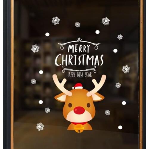 2 Lovely Cartoon Reindeer Merry Christmas Wall Sticker For Store Showcase Home Decoration Diy Xmas Festival Wall Art Glass Decal