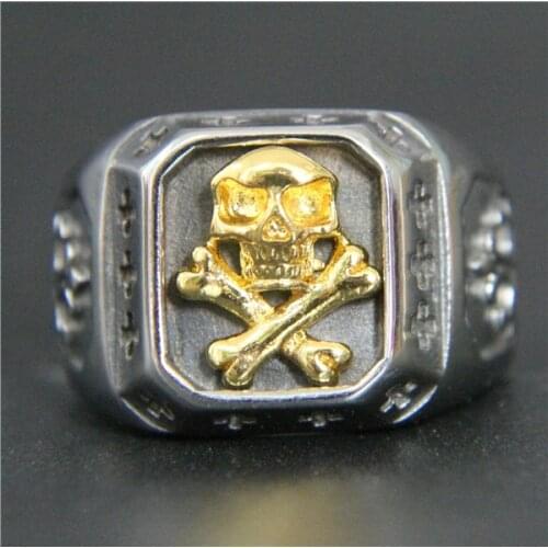 2017 Cool Cross Bone Skull Ring 316L Stainless Steel Mens Fashion Golden Fashion Jesus Cross Skull Ring