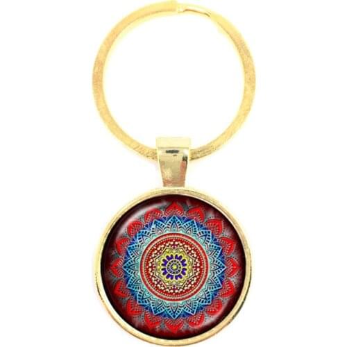 2018 New Fashion Mandala Pattern Keychain Buddhism Zen Yoga Glass Dome Key Ring Bag Accessories Jewelry Gift