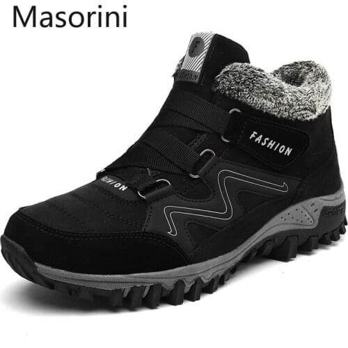 2020 High Top Leather Men Boots Winter Fur 2020 Warm Snow Boots Men Work Casual Shoes Sneakers Rubber Ankle Boots Size 38-47