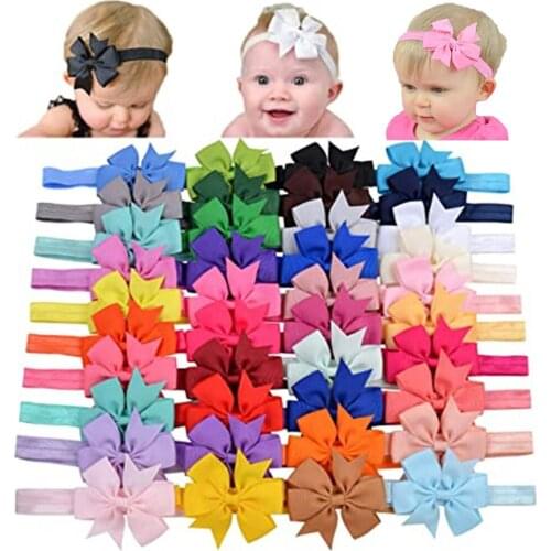 40Pcs Baby Kids Handmade Grosgrain Ribbon Pinwheel Bow Headband Teens Toddlers Elastic Hair Accessories