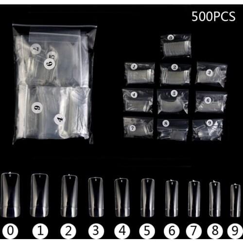 500pcs/BagHigh quality folding without trace Half Cover French Tips False Nails Tips10 Size Clear Long Fake Nails press on nails