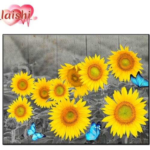 5D Sunflower, blue butterfly diamond painting round diamond embroidery mosaic home decoration pattern DIY handmade new year gift