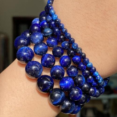 A+ Natural Blue Tiger Eye Stone Beads Round Loose Beads For Jewelry Making Diy Bracelet Necklace Earrings Accessories 4-12mm 15"