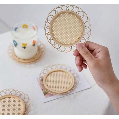 Bamboo Woven Handmade Basket Tea Mat CupTray Rattan Woven