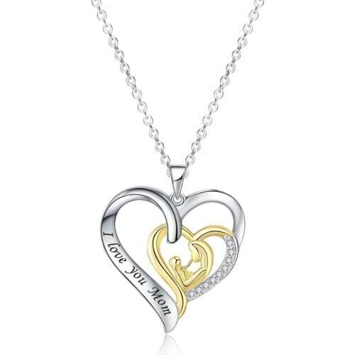 BONISKISS Mom Baby Heart to Heart Necklace Pendant 925 Sterling Silver Mother Love Baby Love Pendants Mothers Day Gift