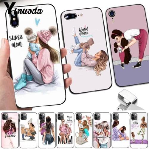 Yinuoda Black Brown Hair Baby Mom daughter Girl Son Dad Phone Case For iphone 12 11pro max 8 7 6 6S Plus X 5S SE 2020 XR XS MAX