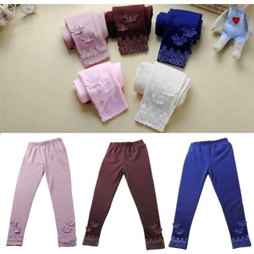 Kid Baby Butterfly Lace Warm Pants Girl Stretchy Leggings Trousers Toddler