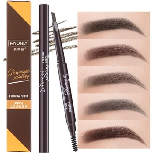 Double Ended 5 Colors Eyebrow Pencil Tattoo Pen With Brush Long Lasting Waterproof No Blooming Rotatable Triangle Cosmetic Tool