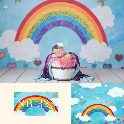 Rainbow Backdrop Blue Sky White Clouds Photography Backdrops Golden Star Children Birthday Backgrounds for Photo Studio