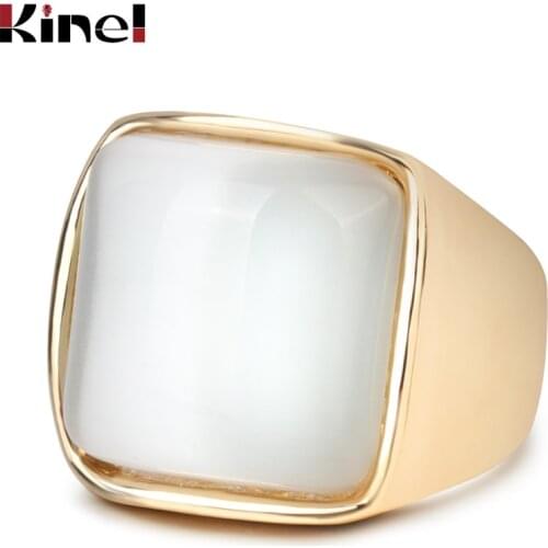 Kinel Luxury Punk White Opal Ring For Women Fashion Dubai Gold Jewelry Simple Big Wedding Ring Christmas Gift 2018 New