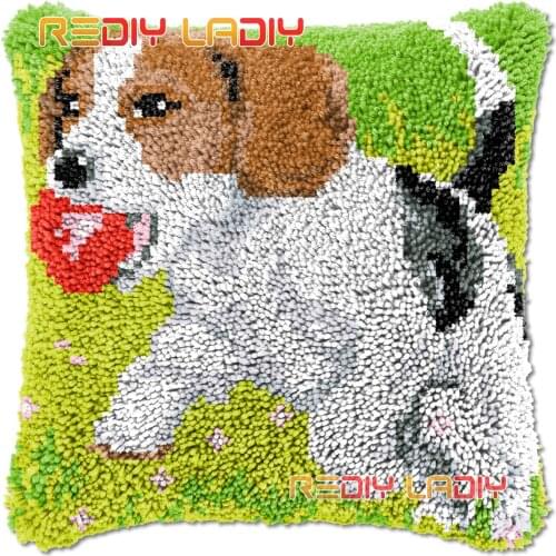 Latch Hook Cushion Cover Beagle Dog Needlepoint Kits Chunky Acrylic Yarn Crocheting Pillow Case Arts & Crafts