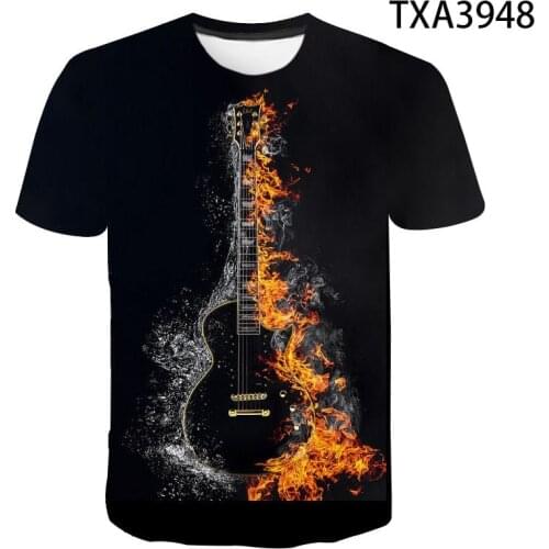 Summer New Rock Music Guitar Printing 3d T-shirt Unisex Tops Funny Streetwear Cool T-shirts Childrens Casual Tops
