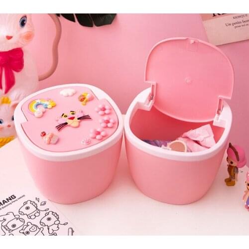 Lovely desktop bedroom dormitory girl heart home bed large capacity mini press type storage box small trash can J05