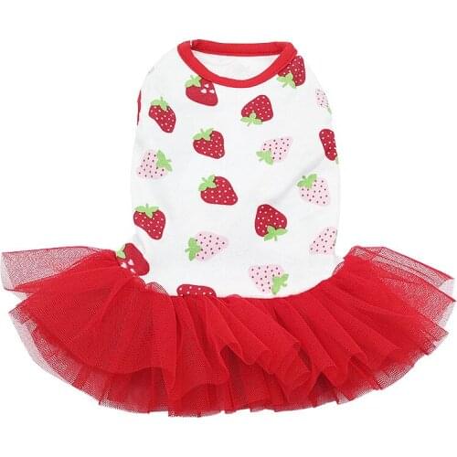 Cute Strawberry Dog Dress Summer Pet Clothes Tutu Princess Costume Apparel Pomeranian Poodle Bichon Schnauzer Dog Clothing