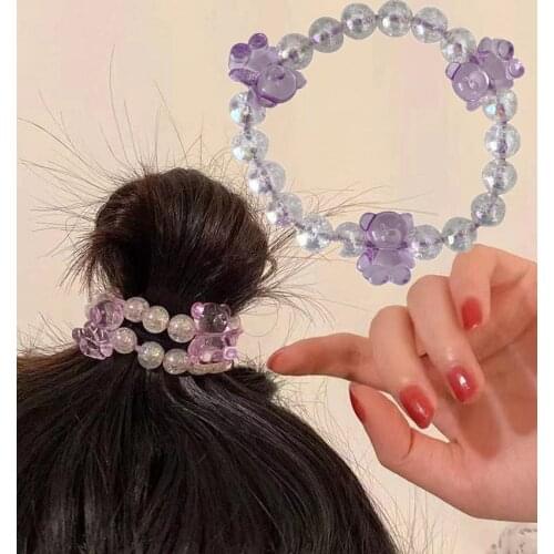 Cute Cartoon Bear Crystal Beads Elastic Hair Bands for Women Girls Korean Hair Ties Bracelet Headwear Hair Accessories Ornaments