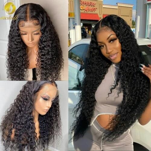 Mishell 13x4 Deep Wave Lace Front Human Hair Wigs Brazilian Kinky Curly Hair For Black Women 30 inch Water Curly 180 density