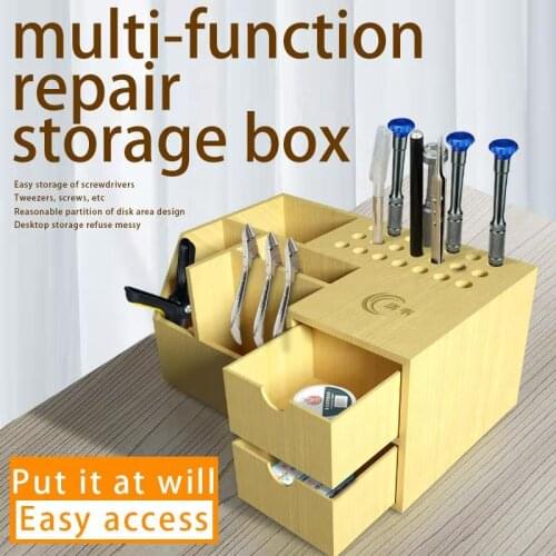 The Latest Multifunctional Wooden Storage Box Screwdriver Tweezers Holder Mobile Phone Repair Desktop Storage Tool Parts Box