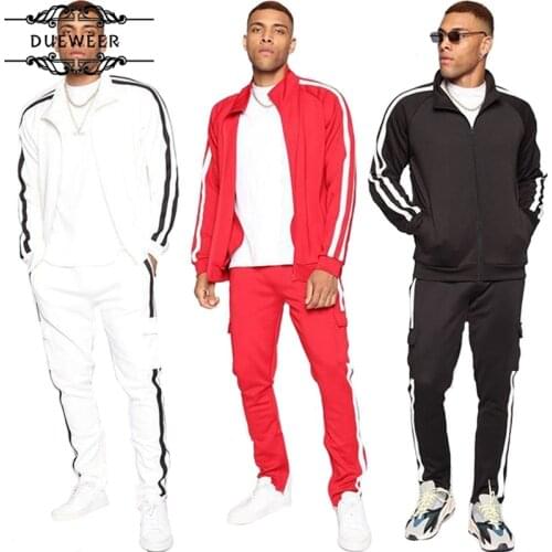 Mens Striped Jackets Tracksuits Sets Man Jacket Sportswear Autumn Winter 2020 Black