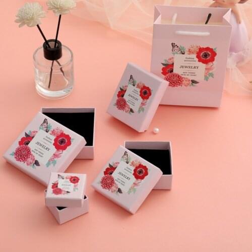 12pcs Jewelry Set Gift Box Pink Cardboard Ring Necklace Bracelets Earring Gift Packaging Box with Black Sponge Inside Rectangle