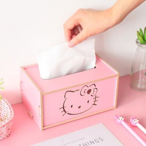 Assemble Desk Table Wooden Tissue Box Pink Girls Cute Design Cartoon Creative Paper Box Paper Towel Holder Toilet Paper Case