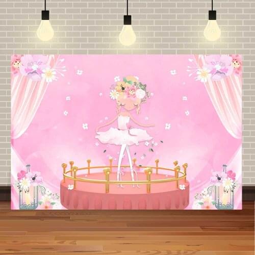 Seekpro Happy Birthday Girl Flower Watercolor Pink Lovely Baby Balloon Princess Photo Backdrop Photography Background Customized