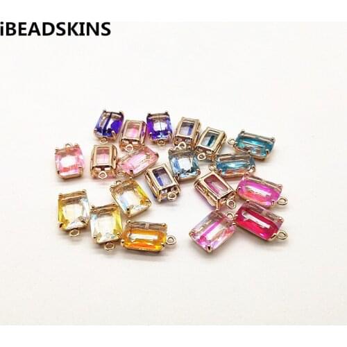 New arrival! 17x10mm 50pcs Copper with Glass rectangle-shape charm for earrings accessories,Earring parts,jewelry making DIY