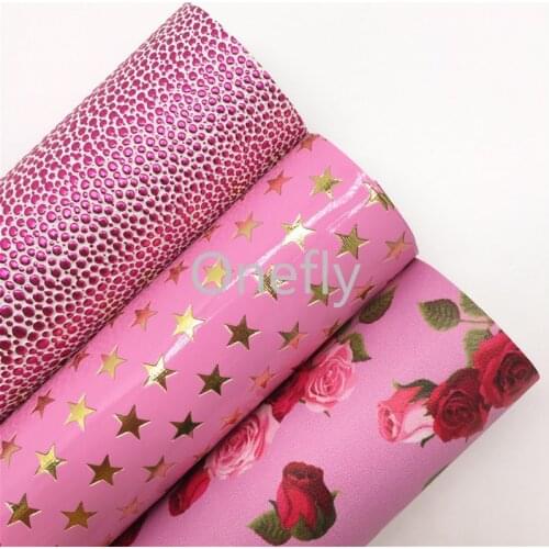 Onefly 21X29CM Rose Printed Synthetic Leather, Caviar Faux Leather Sheets For Bow DIY handbags shoes AQ025