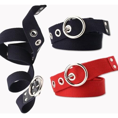 New Design Harajuku Women Canvas Belts Black Red Sliver Eyelet Grommet Waist Belt Female Wild Pants Waistband
