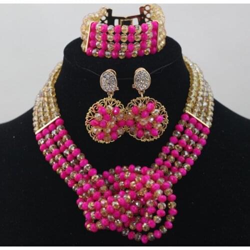 Handmade Fuchsia Crystal Beaded Bridal Jewelry Set Jewelry Sets Women Choker Necklace Set Free Shipping ABL386