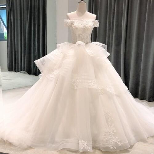 SL-8098 wedding dress 2020 long off shoulder sequin lace corset civil church princesa robe fluide vestidos novias boda bridal