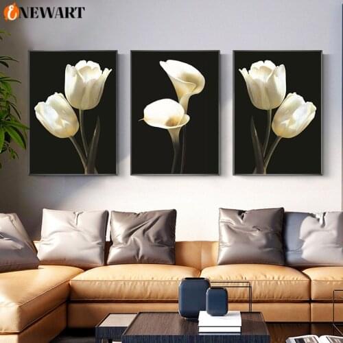 Texture Black Wall Poster and Print White Flower Modern Canvas Decoration Home Wall Art Living Room Picture Painting Art Decor