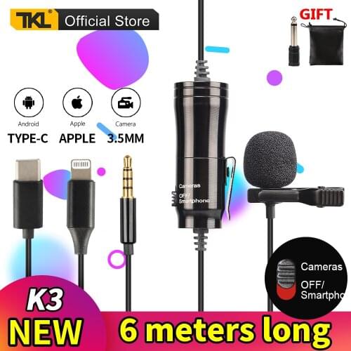 TKL K3 Lavalier Microphone 3.5mm Jack Omnidirectional Metal Lapel Microphone For Computer SLR Camera Phone Video Recording