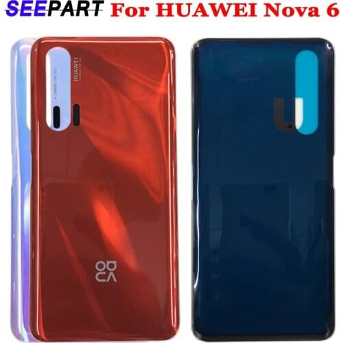 For Huawei Nova 6 Back Glass Battery Cover Rear Door Housing Nova6 Case For HUAWEI Nova 6 Battery Cover Rear Glass Panel