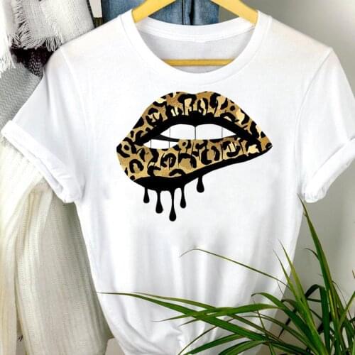 Women Clothes Lip Leopard Trend New Kawaii Summer Fashion Short Sleeve Summer Print Tshirt Female Tee Top Graphic T-shirt