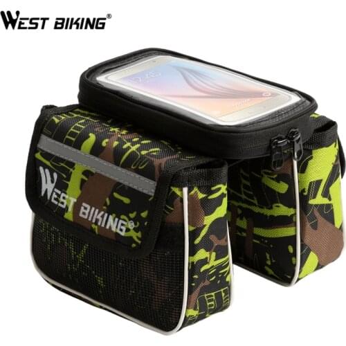 WEST BIKING Bicycle Frame Bag Cycling Pannier Smartphone Phone 5.5 Inch Touch Screen Cycling Front Tube Bike Bag with Rain Cover